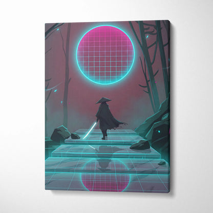 Vaporwave Neon Grid Canvas - Vaporwave Pink Cyan Living Room Retro Futurism Dreamlike Moody Synthwave Wall Art Canvas