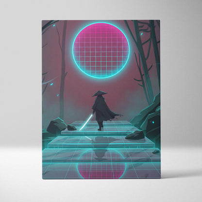 Vaporwave Neon Grid Canvas - Vaporwave Pink Cyan Living Room Retro Futurism Dreamlike Moody Synthwave Wall Art Canvas