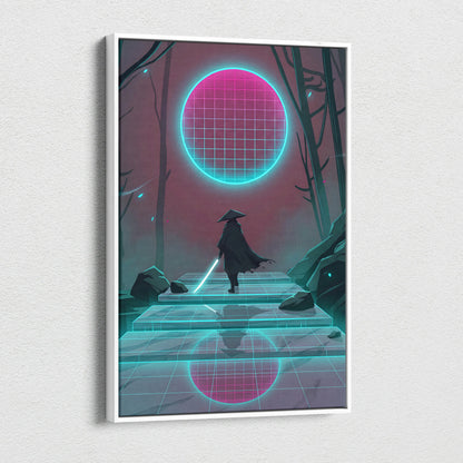 Vaporwave Neon Grid Canvas - Vaporwave Pink Cyan Living Room Retro Futurism Dreamlike Moody Synthwave Wall Art Canvas