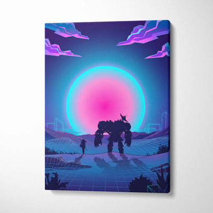 Neon Vaporwave Sunset Canvas - Vaporwave Landscape Neon Pink Living Room Futurism Dreamy Nostalgic Modern Decor Canvas