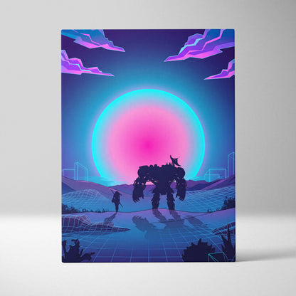 Neon Vaporwave Sunset Canvas - Vaporwave Landscape Neon Pink Living Room Futurism Dreamy Nostalgic Modern Decor Canvas