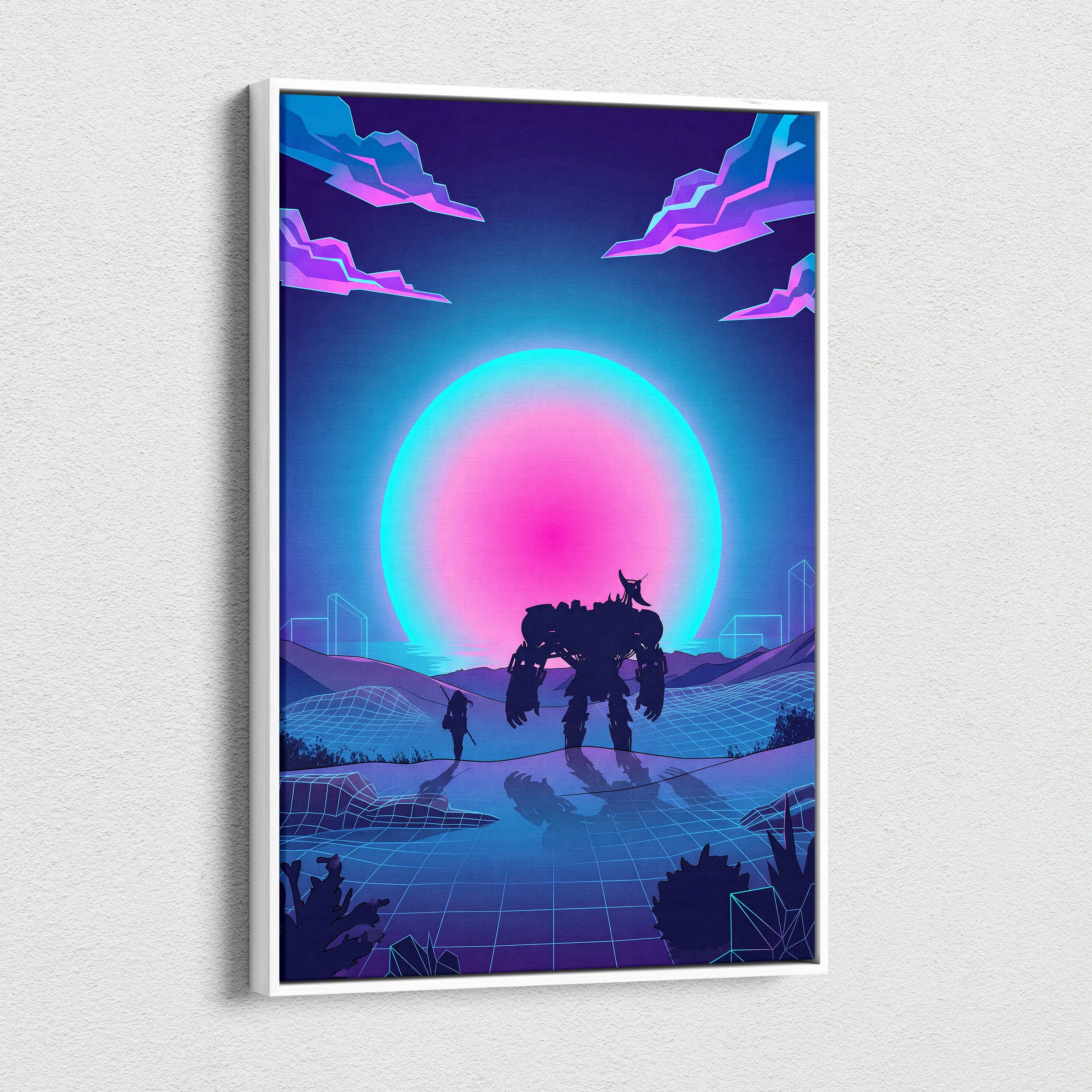 Neon Vaporwave Sunset Canvas - Vaporwave Landscape Neon Pink Living Room Futurism Dreamy Nostalgic Modern Decor Canvas