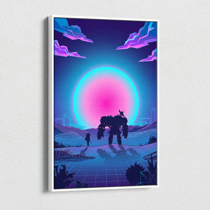 Neon Vaporwave Sunset Canvas - Vaporwave Landscape Neon Pink Living Room Futurism Dreamy Nostalgic Modern Decor Canvas