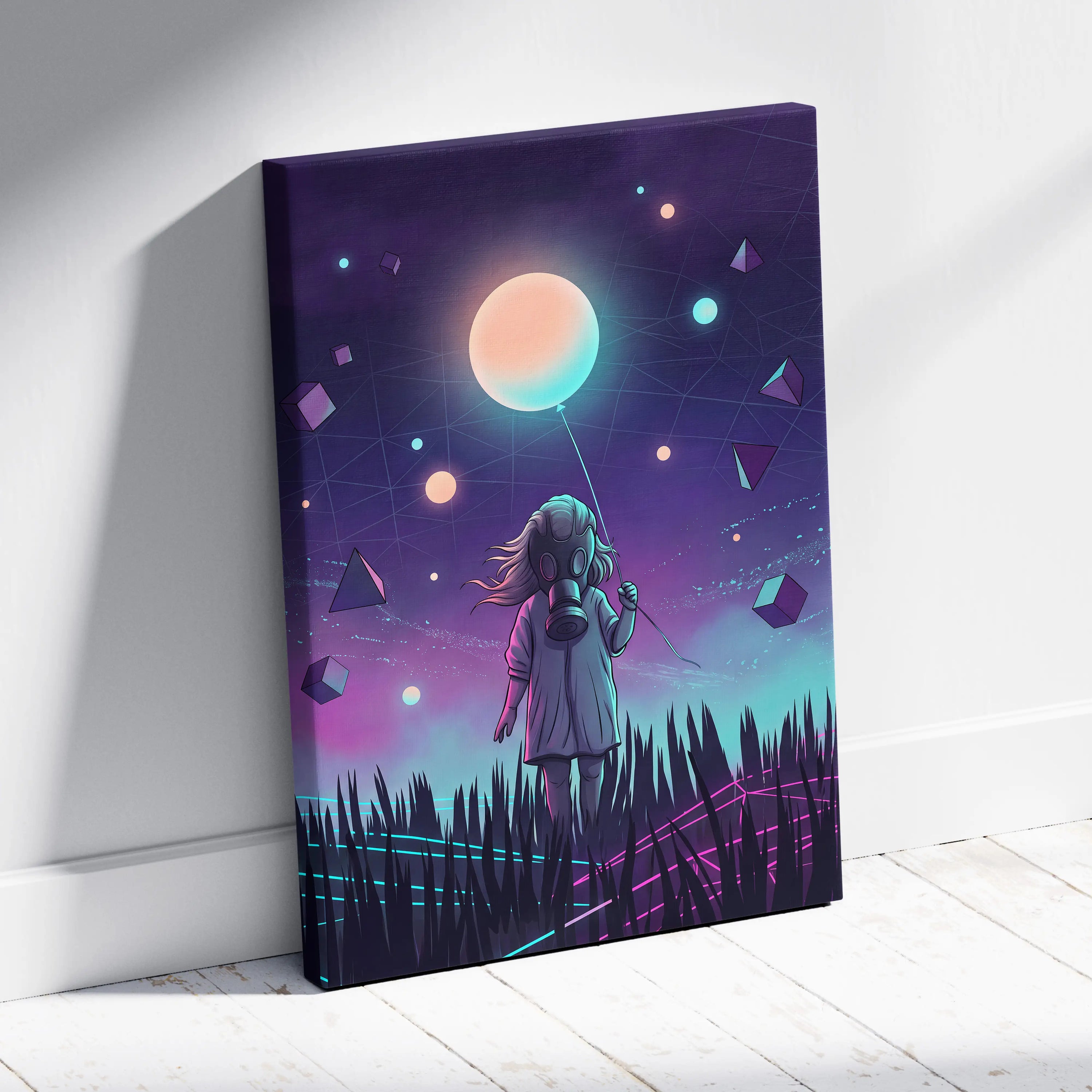 Vaporwave Neon Cosmos Canvas - Vaporwave Canvas Neon Pink Teal Living Room Retro Futurism Dreamy Mood Wall Art Canvas