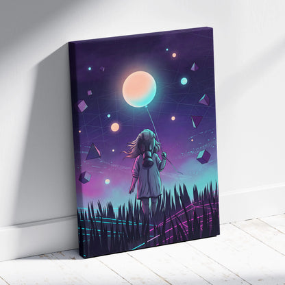 Vaporwave Neon Cosmos Canvas - Vaporwave Canvas Neon Pink Teal Living Room Retro Futurism Dreamy Mood Wall Art Canvas