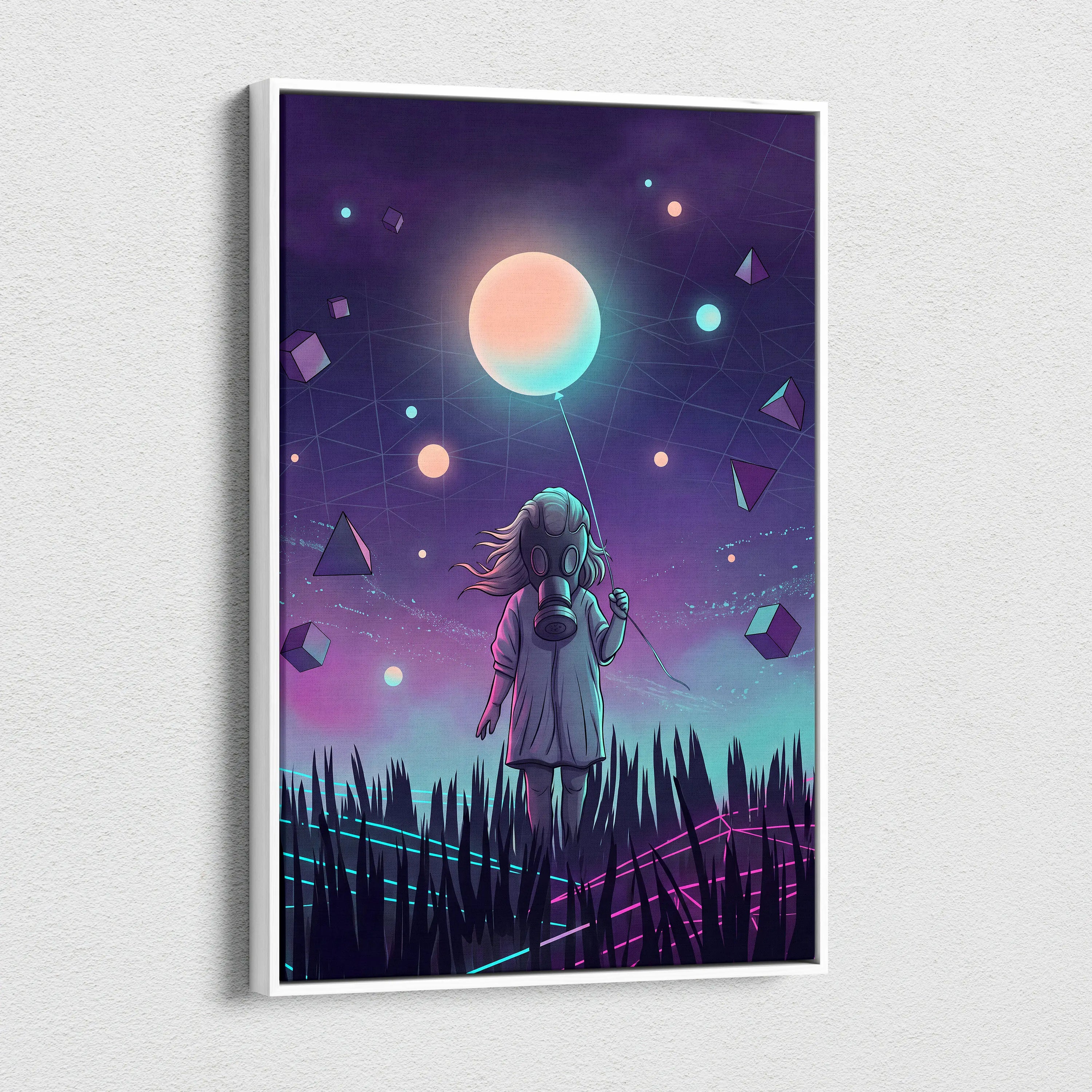 Vaporwave Neon Cosmos Canvas - Vaporwave Canvas Neon Pink Teal Living Room Retro Futurism Dreamy Mood Wall Art Canvas