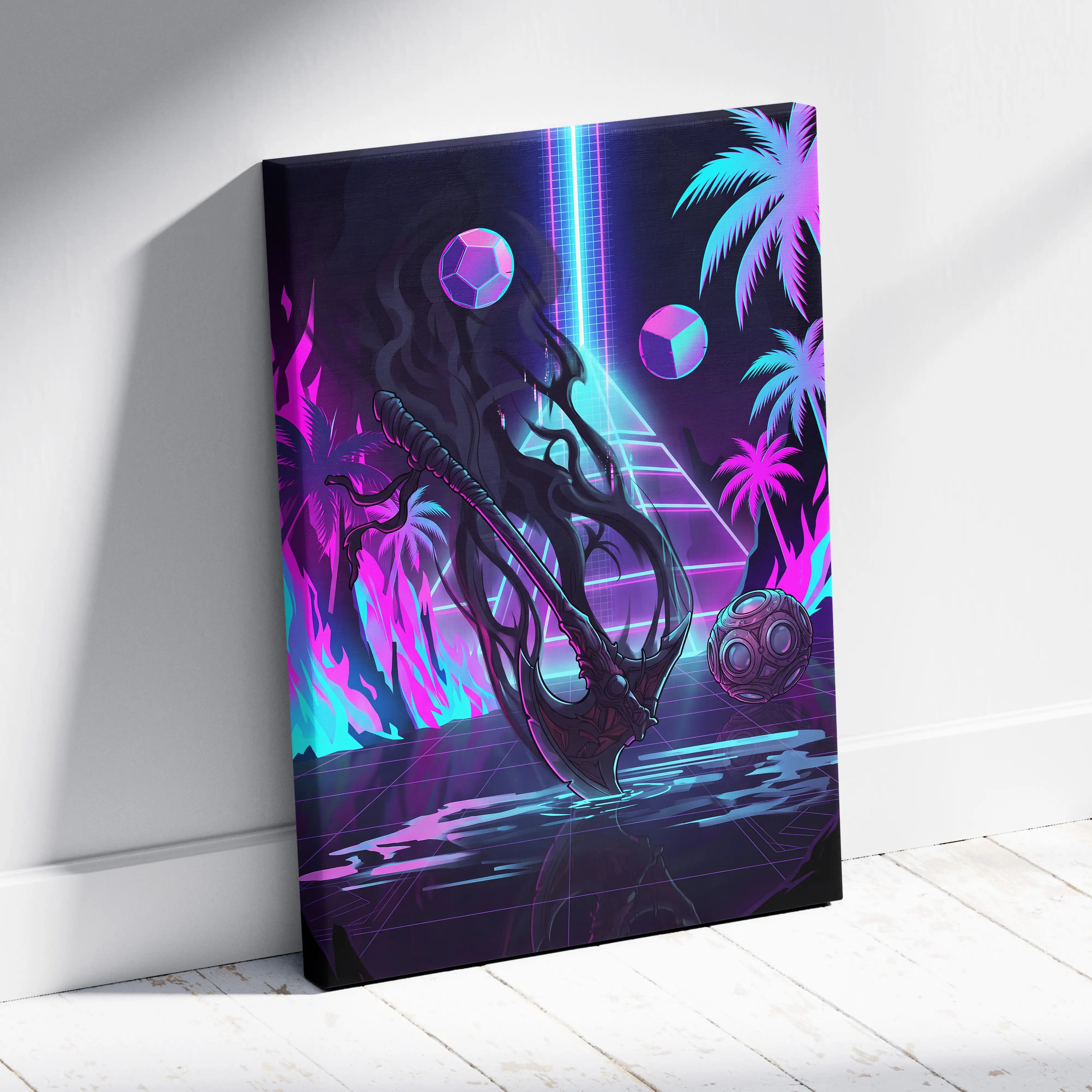 Vaporwave Neon Fantasy Canvas - Vaporwave Fantasy Neon Pink Cyan Wall Art Living Room Retro Dreamy Mood Nostalgic 80s Decor Canvas Print