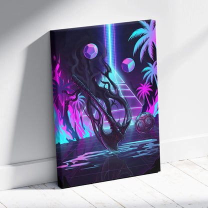 Vaporwave Neon Fantasy Canvas - Vaporwave Fantasy Neon Pink Cyan Wall Art Living Room Retro Dreamy Mood Nostalgic 80s Decor Canvas Print