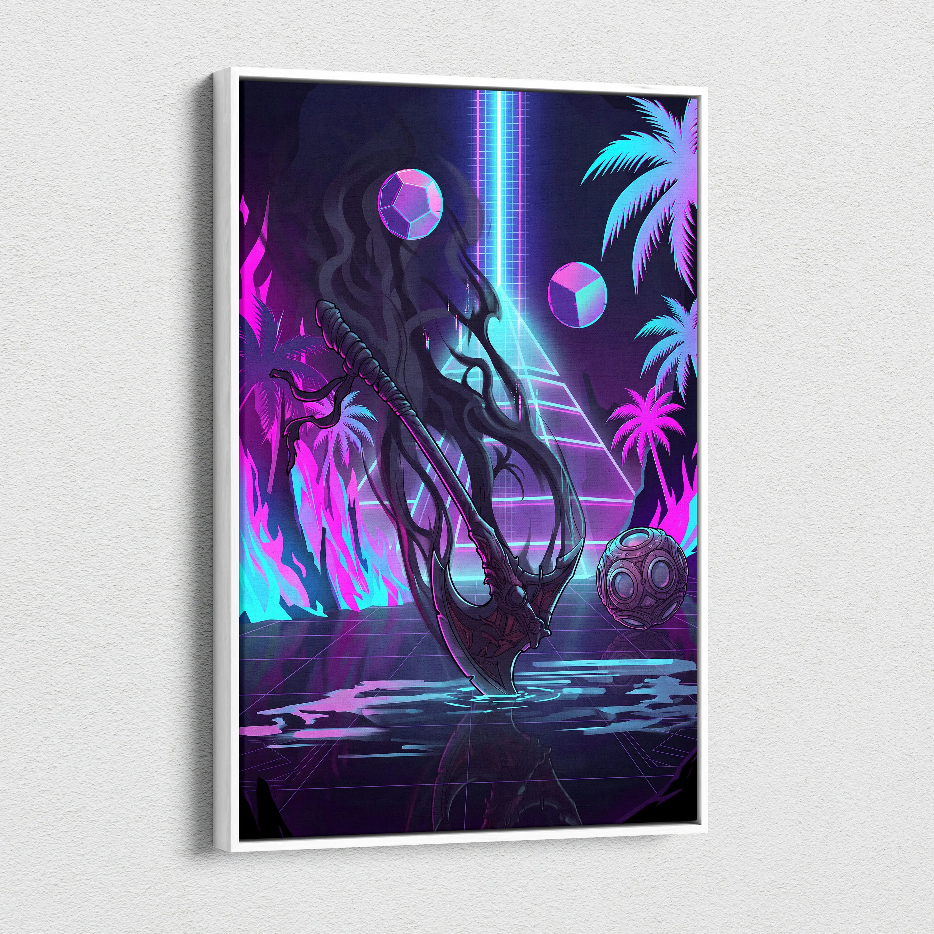 Vaporwave Neon Fantasy Canvas - Vaporwave Fantasy Neon Pink Cyan Wall Art Living Room Retro Dreamy Mood Nostalgic 80s Decor Canvas Print