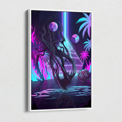Vaporwave Neon Fantasy Canvas - Vaporwave Fantasy Neon Pink Cyan Wall Art Living Room Retro Dreamy Mood Nostalgic 80s Decor Canvas Print