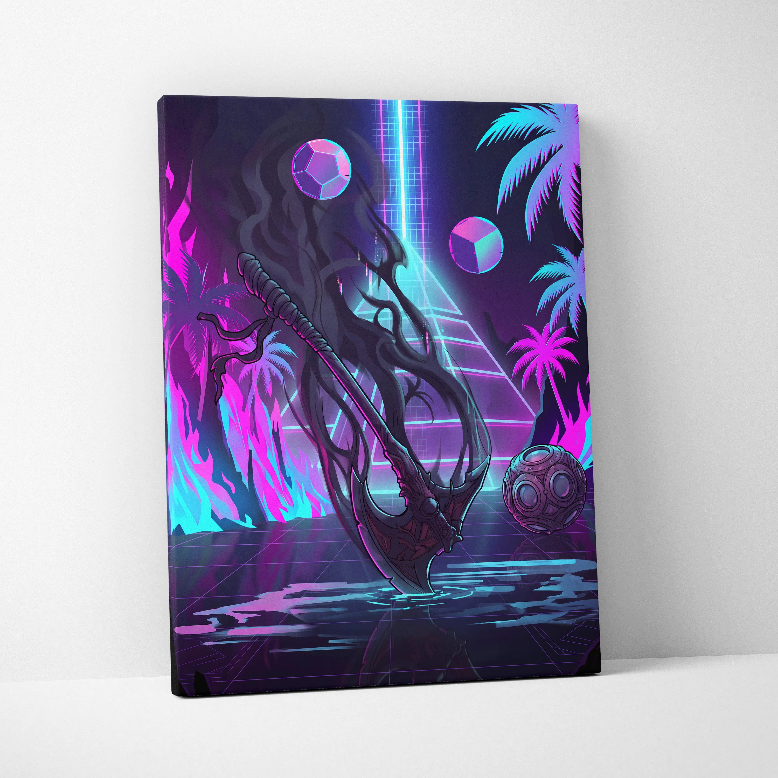 Vaporwave Neon Fantasy Canvas - Vaporwave Fantasy Neon Pink Cyan Wall Art Living Room Retro Dreamy Mood Nostalgic 80s Decor Canvas Print