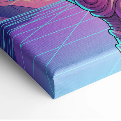 Neon Winged Warrior Canvas - Winged Warrior Neon Purple Pink Blue Living Room Vaporwave Mystical Mood Print Canvas