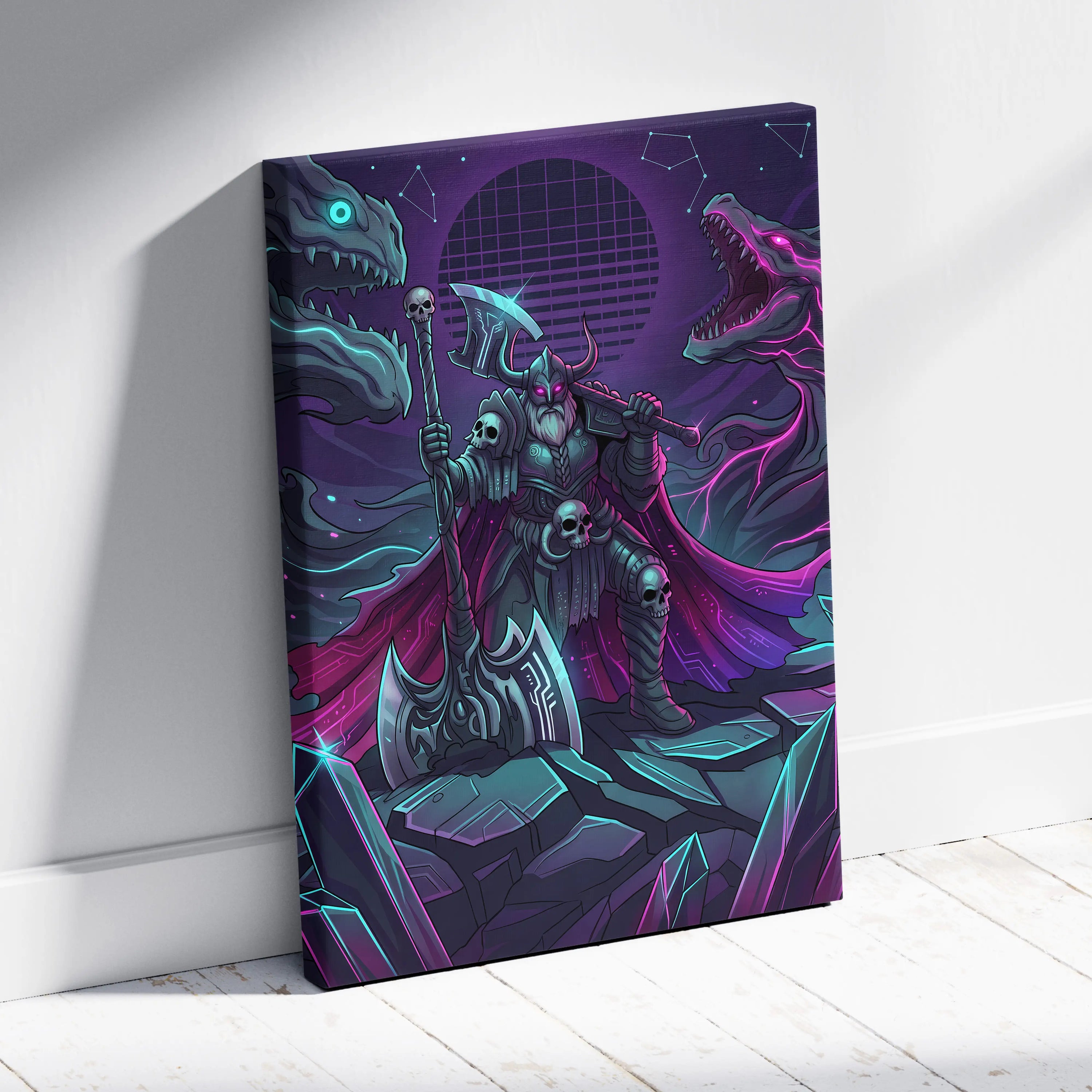Vaporwave Neon Fantasy Canvas - Vaporwave Fantasy Canvas Neon Teal Living Room Cyberpunk Dreamy Mood Wall Art Canvas