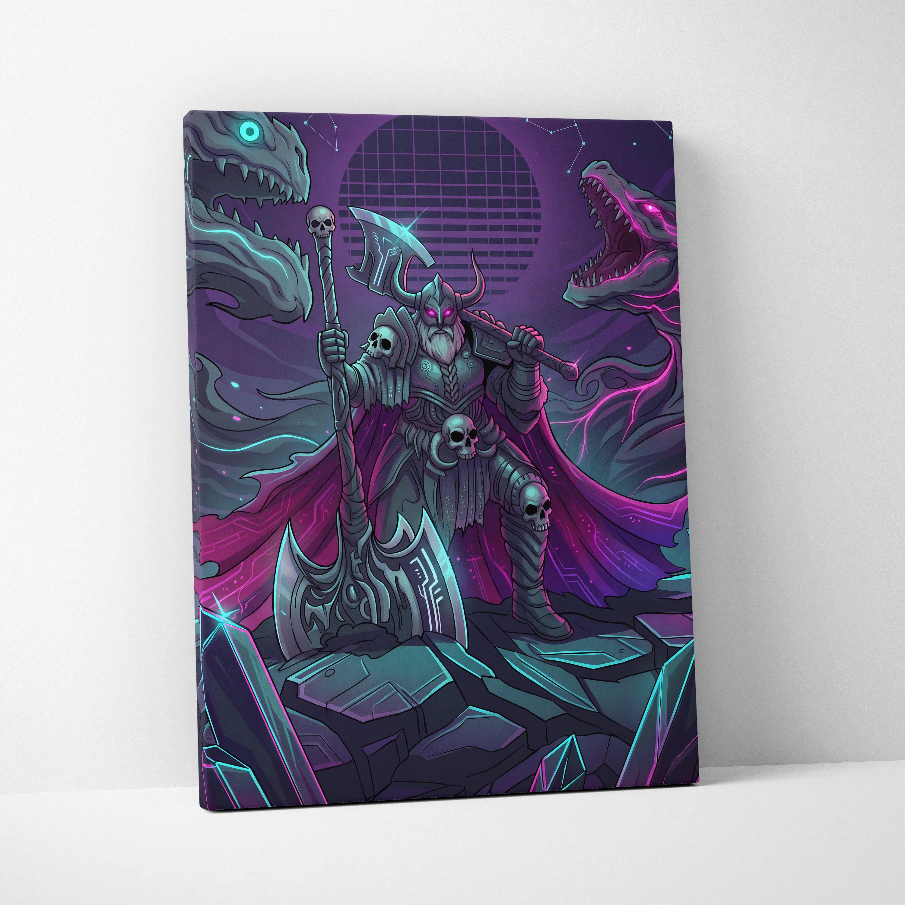 Vaporwave Neon Fantasy Canvas - Vaporwave Fantasy Canvas Neon Teal Living Room Cyberpunk Dreamy Mood Wall Art Canvas