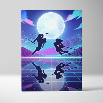 Vaporwave Moonlit Neon Dream - Moon Scene Neon Blue Purple Living Room Retro Dreamy Mood Neon Wall Art Canvas Print