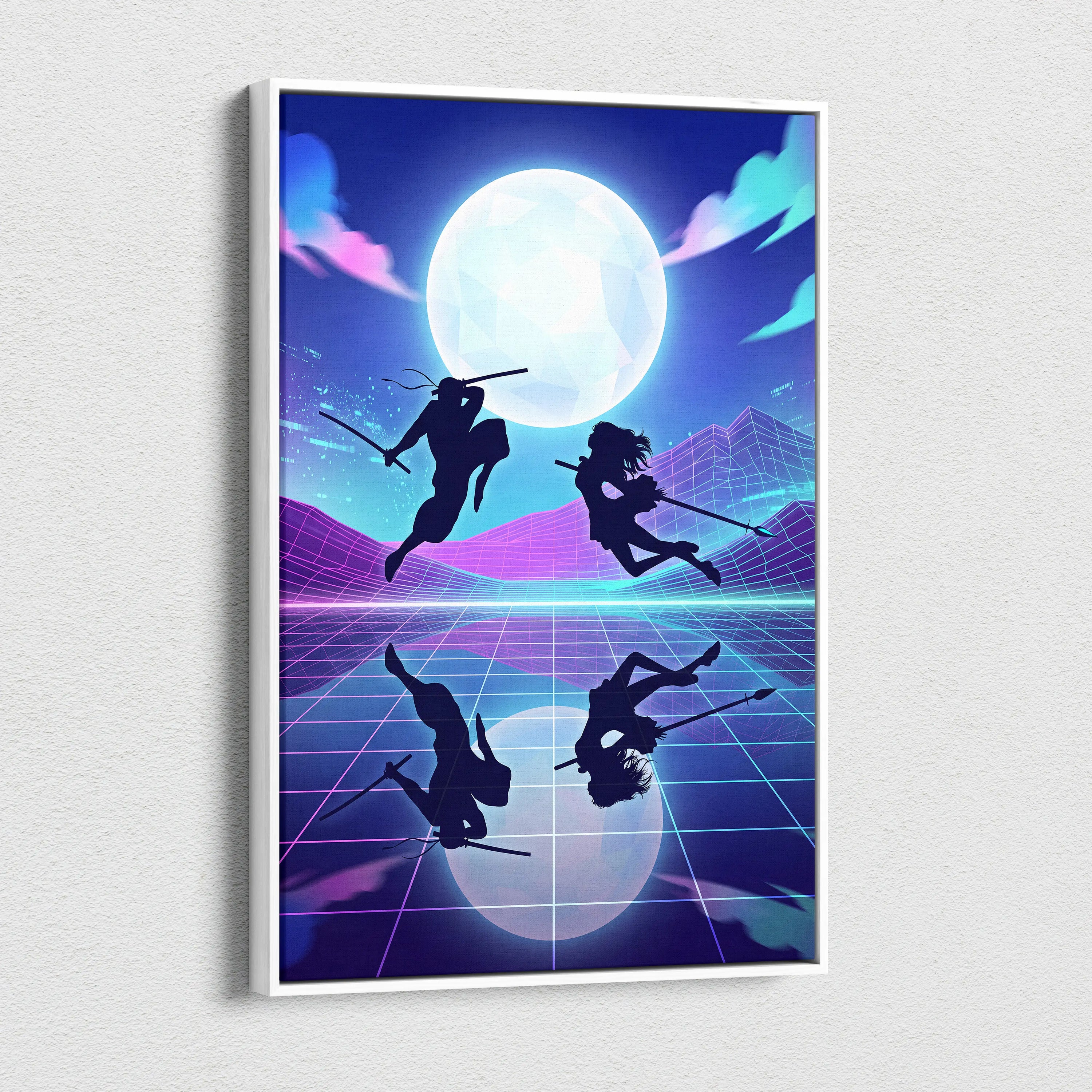 Vaporwave Moonlit Neon Dream - Moon Scene Neon Blue Purple Living Room Retro Dreamy Mood Neon Wall Art Canvas Print
