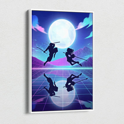 Vaporwave Moonlit Neon Dream - Moon Scene Neon Blue Purple Living Room Retro Dreamy Mood Neon Wall Art Canvas Print