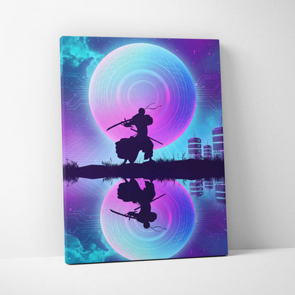 Vaporwave Neon Sphere Canvas - Silhouette Woman Pink Blue Living Room Vaporwave Dreamy Nostalgic Mood Wall Art Canvas