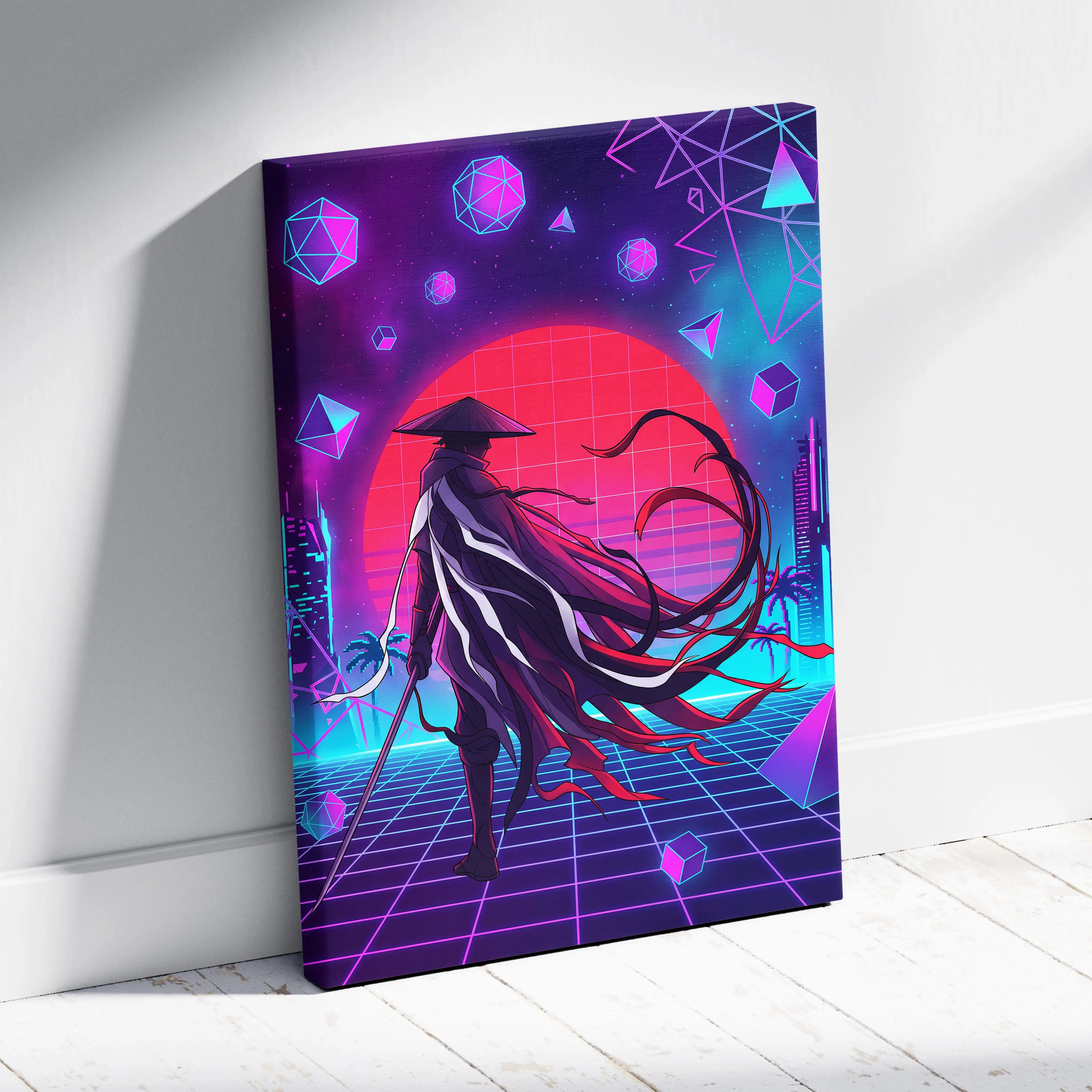 Vaporwave Neon Dream Canvas - Vaporwave Neon Pink Purple Living Room Retro Dreamy Mood Retro Wall Art Canvas