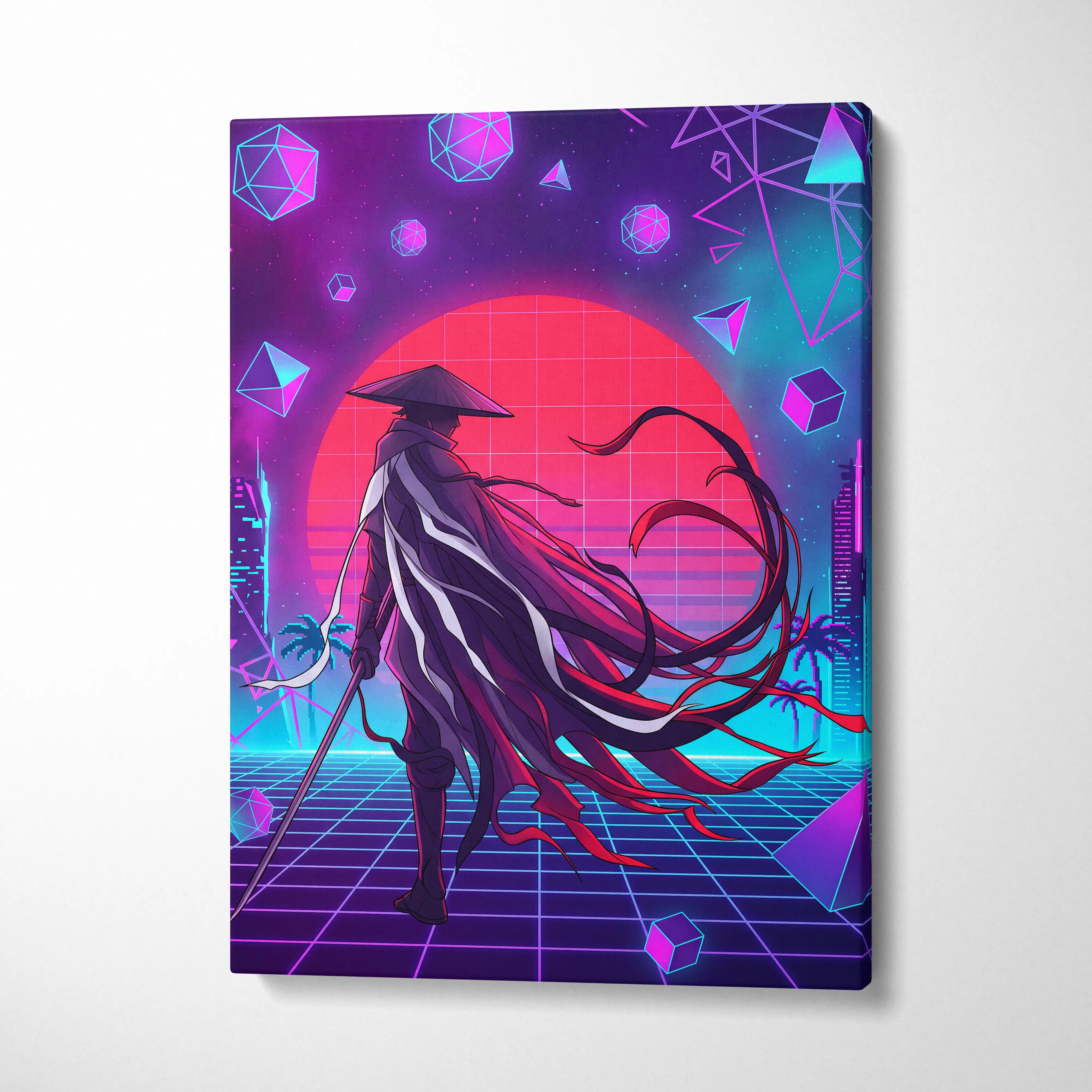 Vaporwave Neon Dream Canvas - Vaporwave Neon Pink Purple Living Room Retro Dreamy Mood Retro Wall Art Canvas