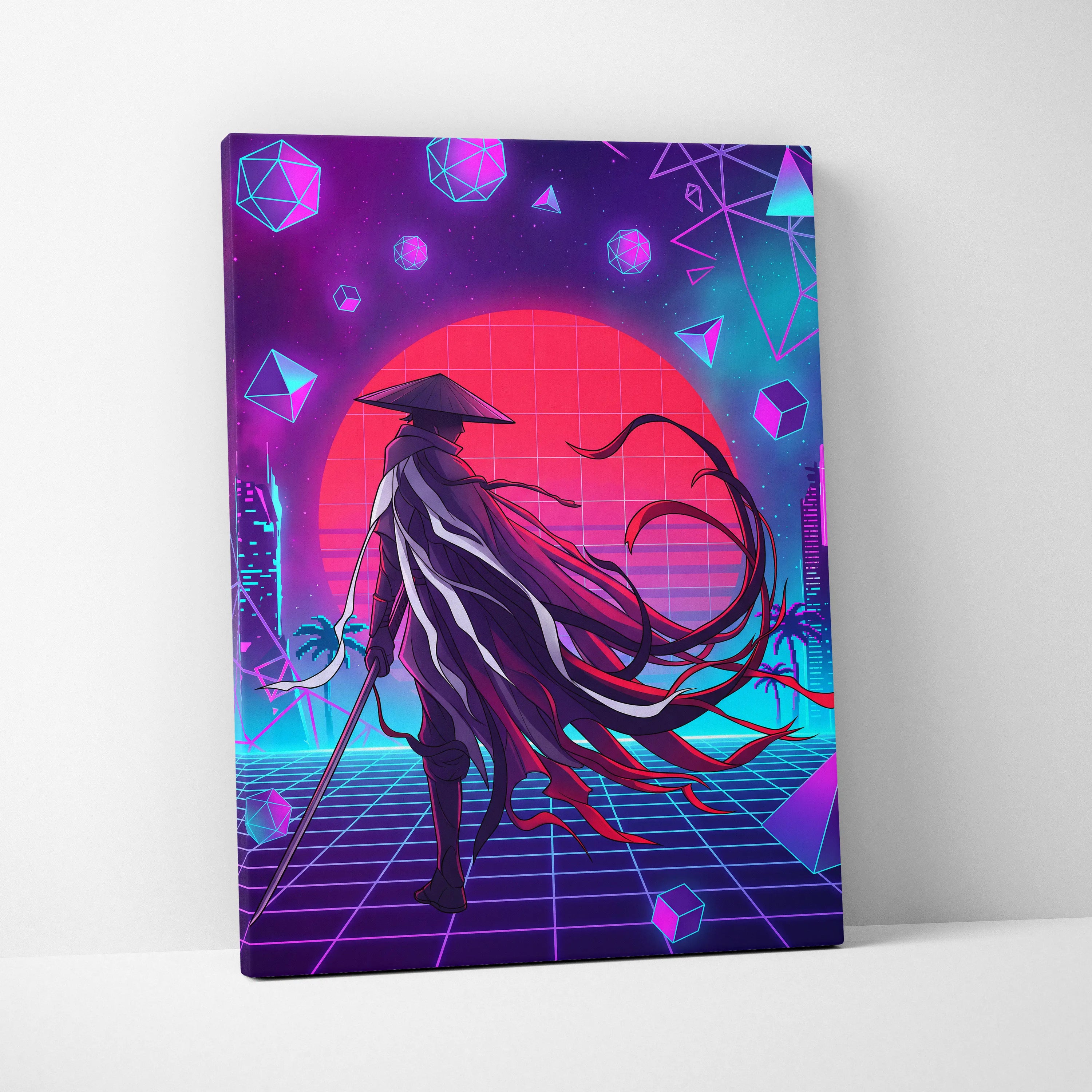 Vaporwave Neon Dream Canvas - Vaporwave Neon Pink Purple Living Room Retro Dreamy Mood Retro Wall Art Canvas