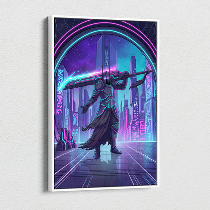 Vaporwave Neon Warrior Canvas - Cyberpunk Warrior Neon Pink Blue Living Room Vaporwave Canvas Art