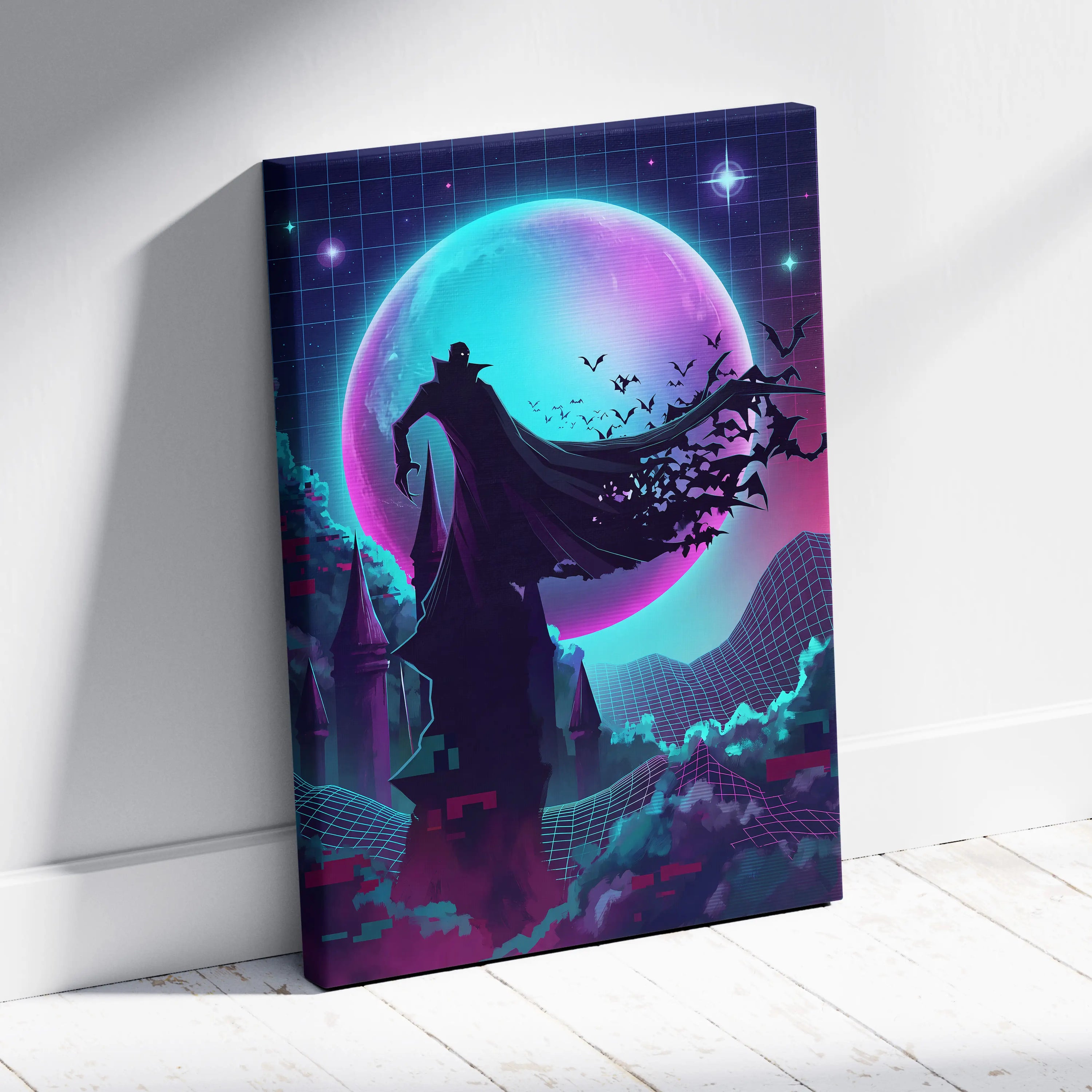Vaporwave Neon Fantasy Canvas - Vaporwave Neon Cyan Living Room Futurism Moody Atmosphere Vaporwave Nostalgia Canvas