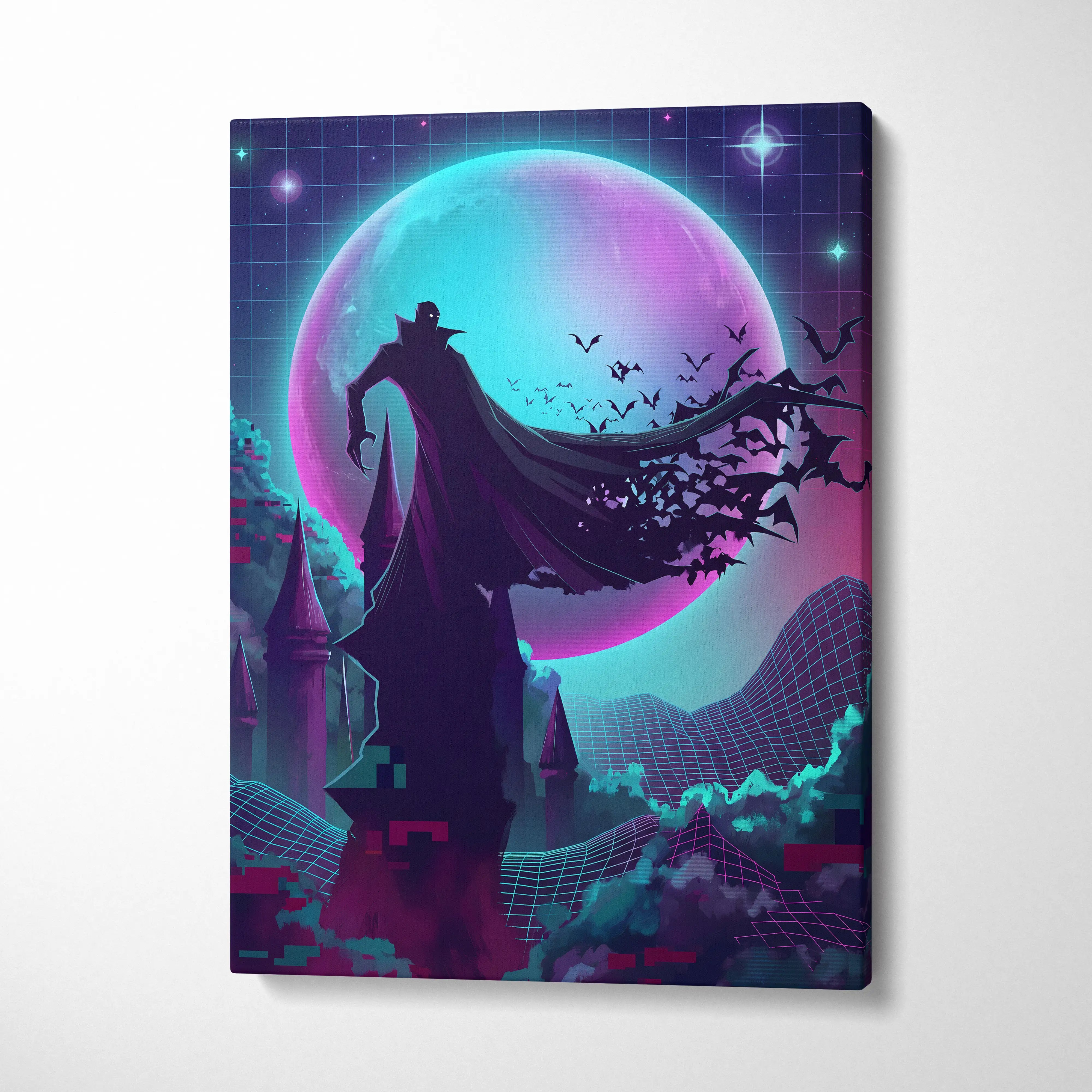 Vaporwave Neon Fantasy Canvas - Vaporwave Neon Cyan Living Room Futurism Moody Atmosphere Vaporwave Nostalgia Canvas