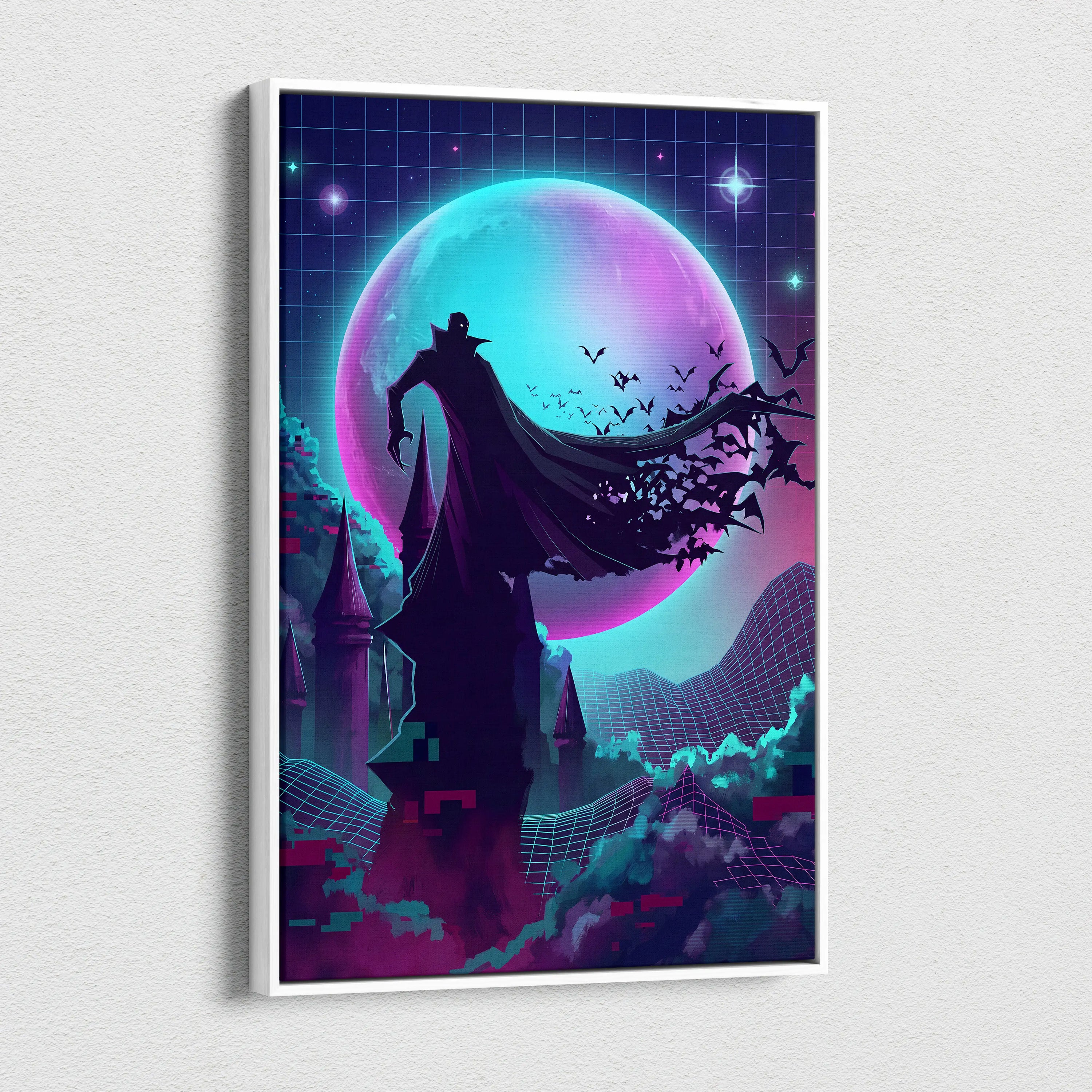 Vaporwave Neon Fantasy Canvas - Vaporwave Neon Cyan Living Room Futurism Moody Atmosphere Vaporwave Nostalgia Canvas