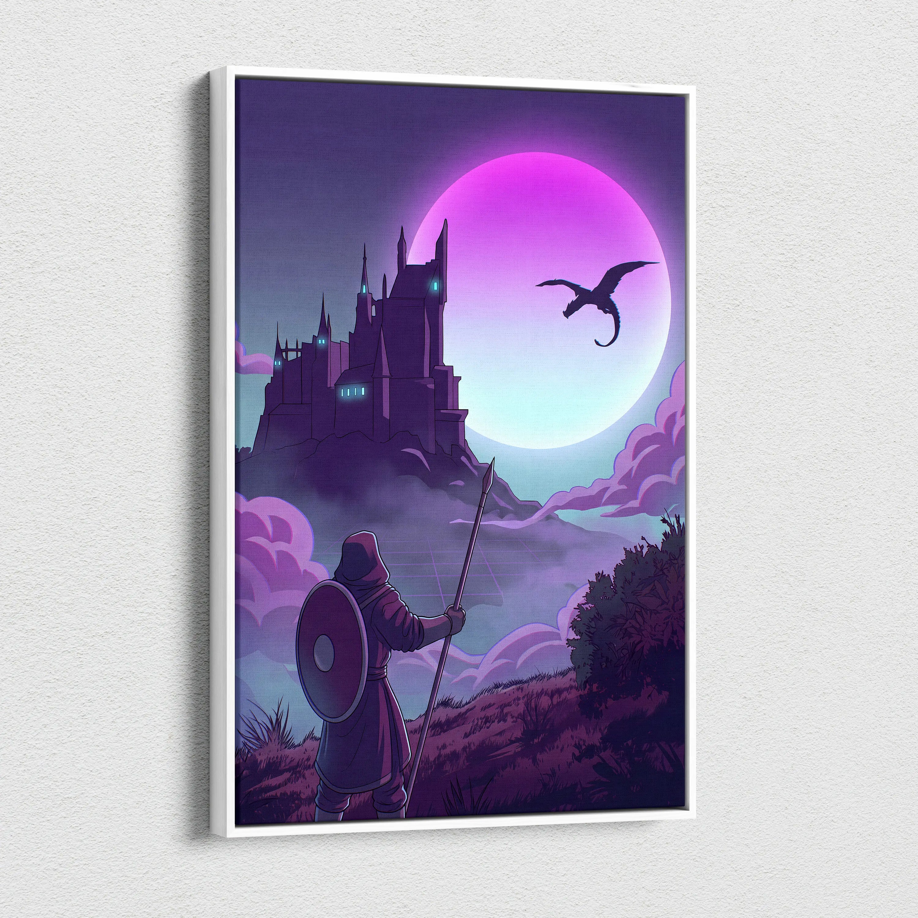 Vaporwave Fantasy Knight In Neon - Knight Pink Cyan Vaporwave Canvas Dreamy Retro Futurism Neon Wall Art Canvas