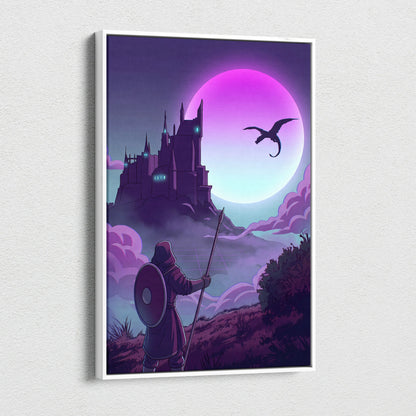 Vaporwave Fantasy Knight In Neon - Knight Pink Cyan Vaporwave Canvas Dreamy Retro Futurism Neon Wall Art Canvas
