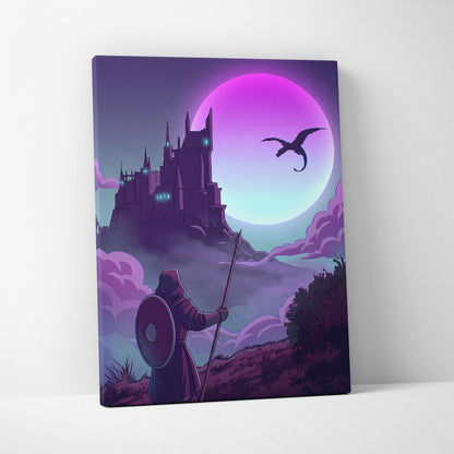 Vaporwave Fantasy Knight In Neon - Knight Pink Cyan Vaporwave Canvas Dreamy Retro Futurism Neon Wall Art Canvas