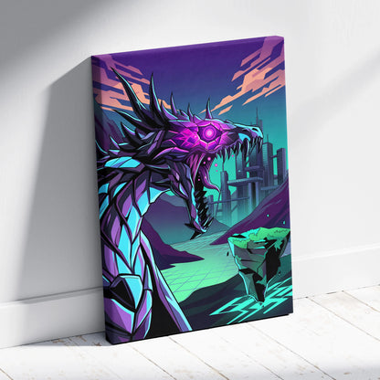 Neon Vapor Dragon Canvas - Dragon Neon Pink Teal LivingRoom Vaporwave Mood Vibrant Retro Decor Canvas Print