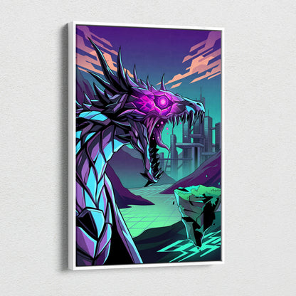 Neon Vapor Dragon Canvas - Dragon Neon Pink Teal LivingRoom Vaporwave Mood Vibrant Retro Decor Canvas Print