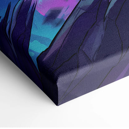 Vaporwave Neon Dreamscape Canvas - Vaporwave Scene Neon Pink Blue Living Room Retro-Futurism Mystical Mood Wall Art