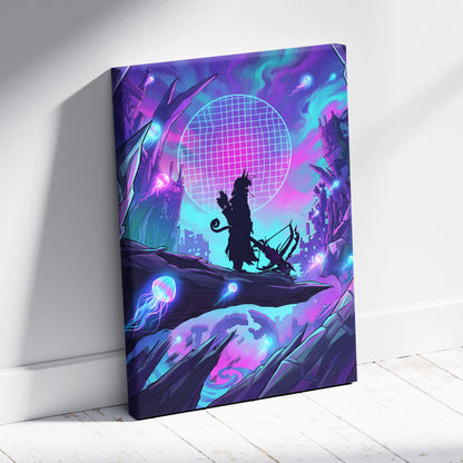 Vaporwave Neon Dreamscape Canvas - Vaporwave Scene Neon Pink Blue Living Room Retro-Futurism Mystical Mood Wall Art