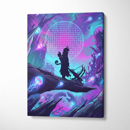 Vaporwave Neon Dreamscape Canvas - Vaporwave Scene Neon Pink Blue Living Room Retro-Futurism Mystical Mood Wall Art