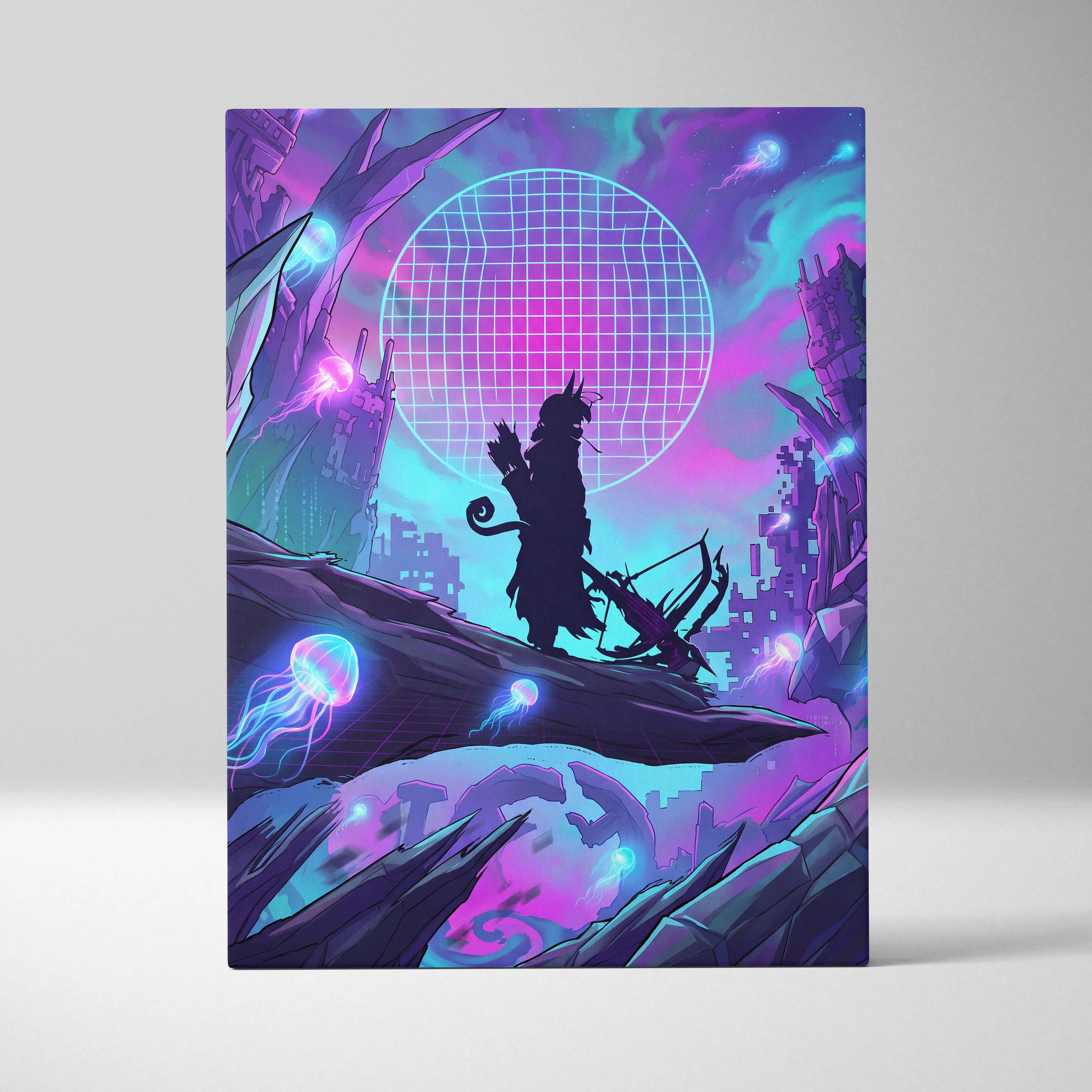 Vaporwave Neon Dreamscape Canvas - Vaporwave Scene Neon Pink Blue Living Room Retro-Futurism Mystical Mood Wall Art