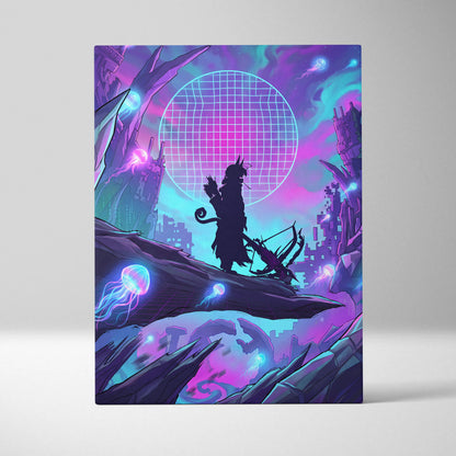Vaporwave Neon Dreamscape Canvas - Vaporwave Scene Neon Pink Blue Living Room Retro-Futurism Mystical Mood Wall Art