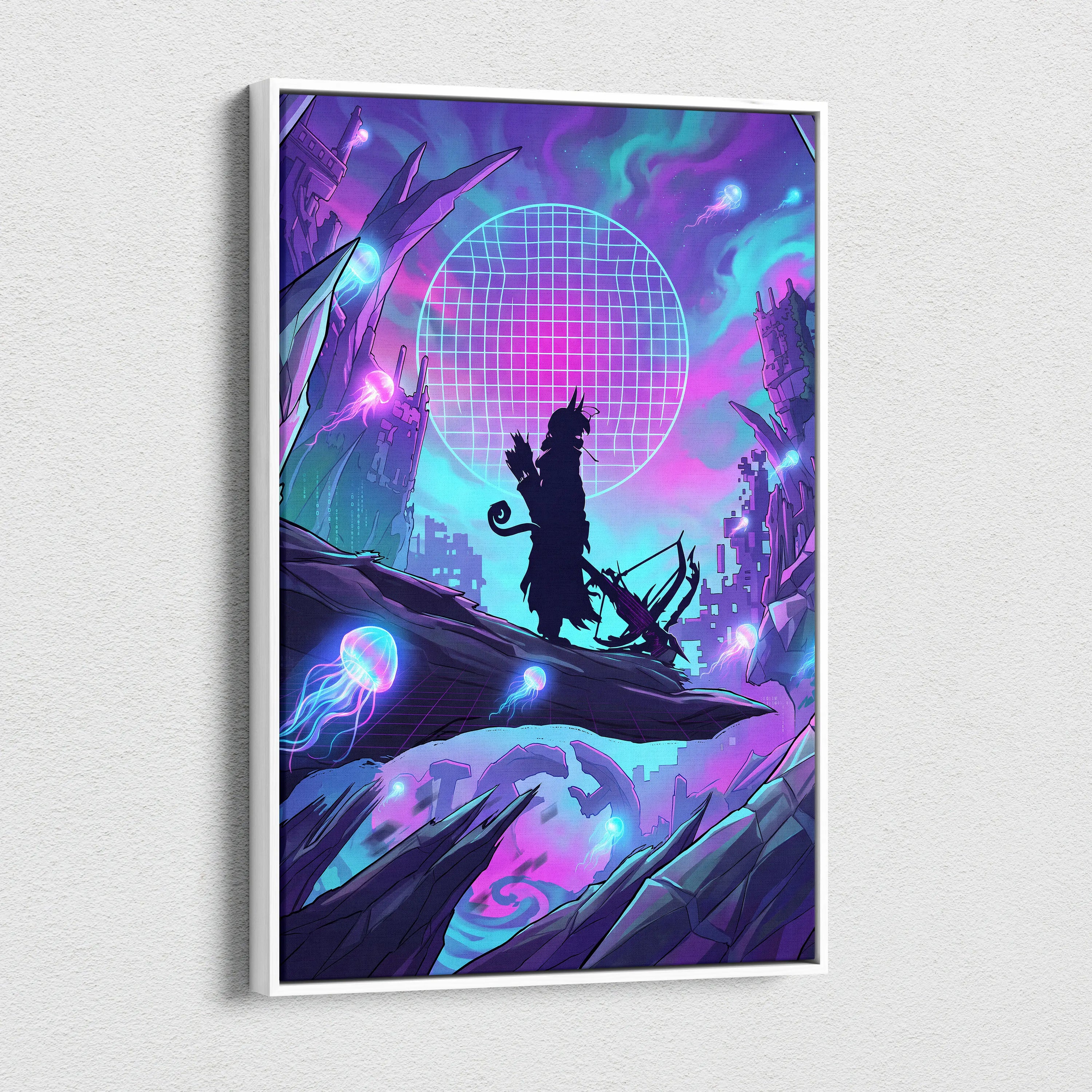 Vaporwave Neon Dreamscape Canvas - Vaporwave Scene Neon Pink Blue Living Room Retro-Futurism Mystical Mood Wall Art