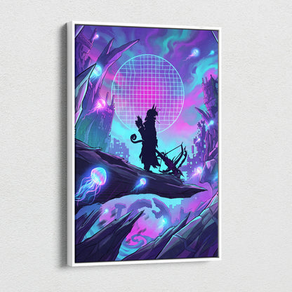 Vaporwave Neon Dreamscape Canvas - Vaporwave Scene Neon Pink Blue Living Room Retro-Futurism Mystical Mood Wall Art