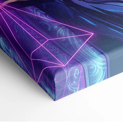 Neon Vaporwave Oracle Canvas - Mystical Goddess Neon Purple Blue Living Room Vaporwave Dreamy Mood Neon Art Canvas Print