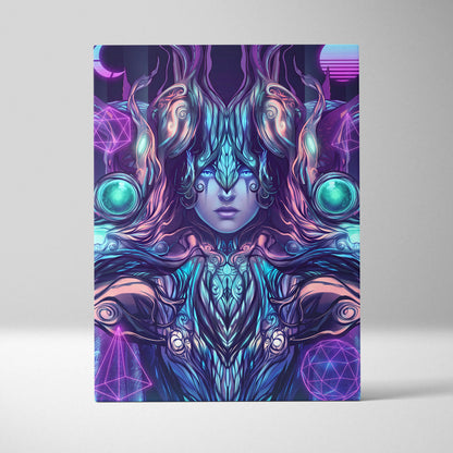 Neon Vaporwave Oracle Canvas - Mystical Goddess Neon Purple Blue Living Room Vaporwave Dreamy Mood Neon Art Canvas Print
