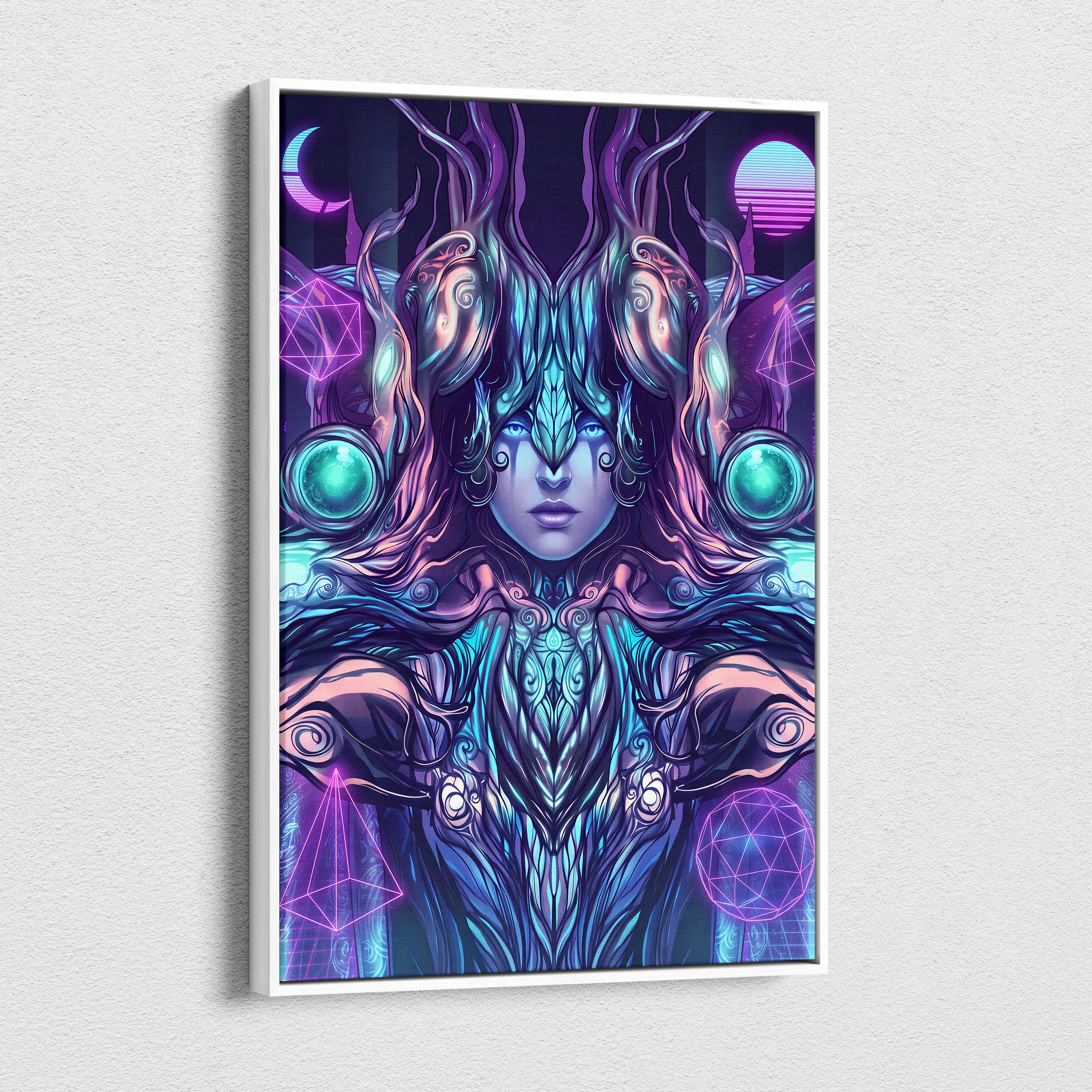 Neon Vaporwave Oracle Canvas - Mystical Goddess Neon Purple Blue Living Room Vaporwave Dreamy Mood Neon Art Canvas Print