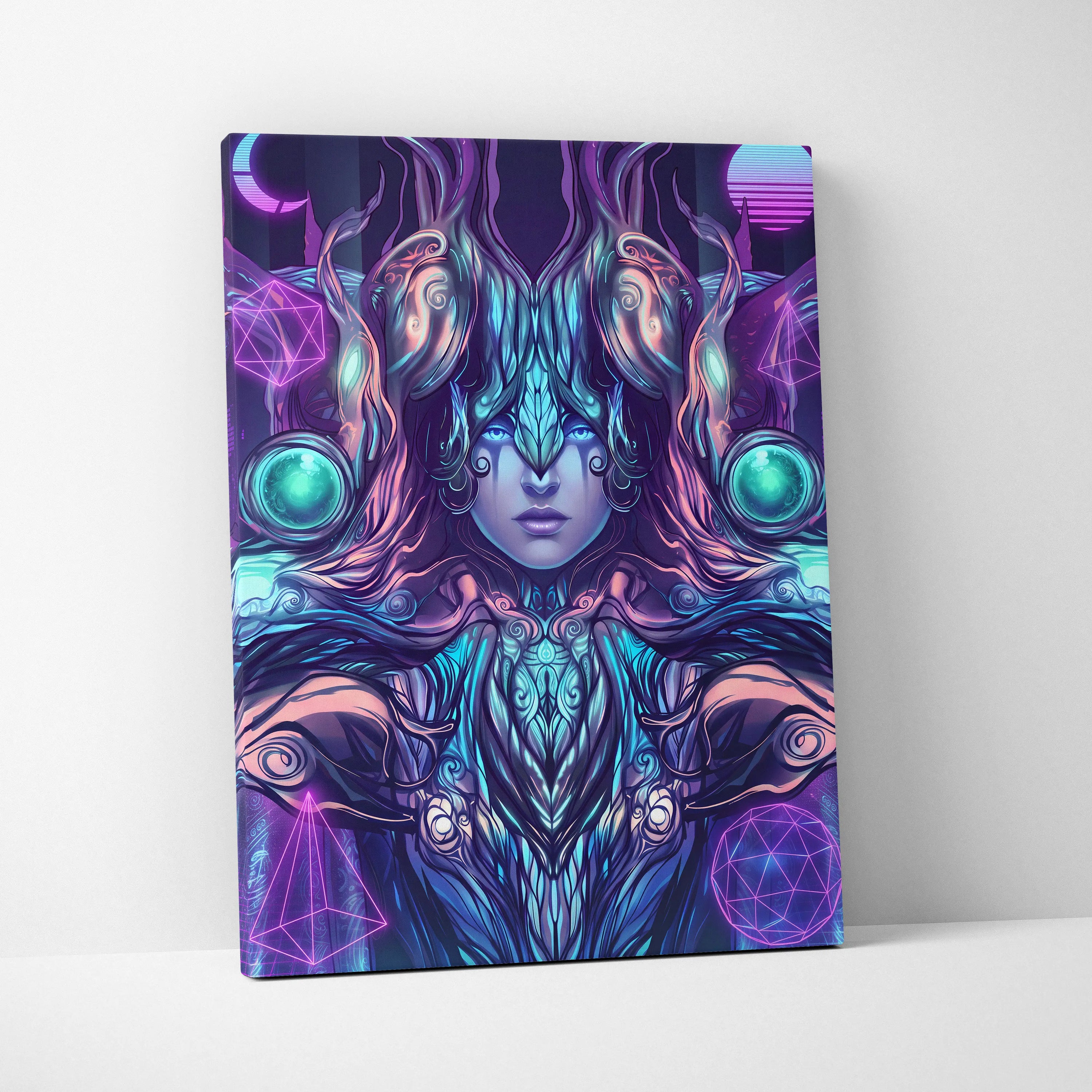 Neon Vaporwave Oracle Canvas - Mystical Goddess Neon Purple Blue Living Room Vaporwave Dreamy Mood Neon Art Canvas Print