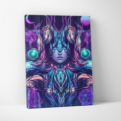 Neon Vaporwave Oracle Canvas - Mystical Goddess Neon Purple Blue Living Room Vaporwave Dreamy Mood Neon Art Canvas Print
