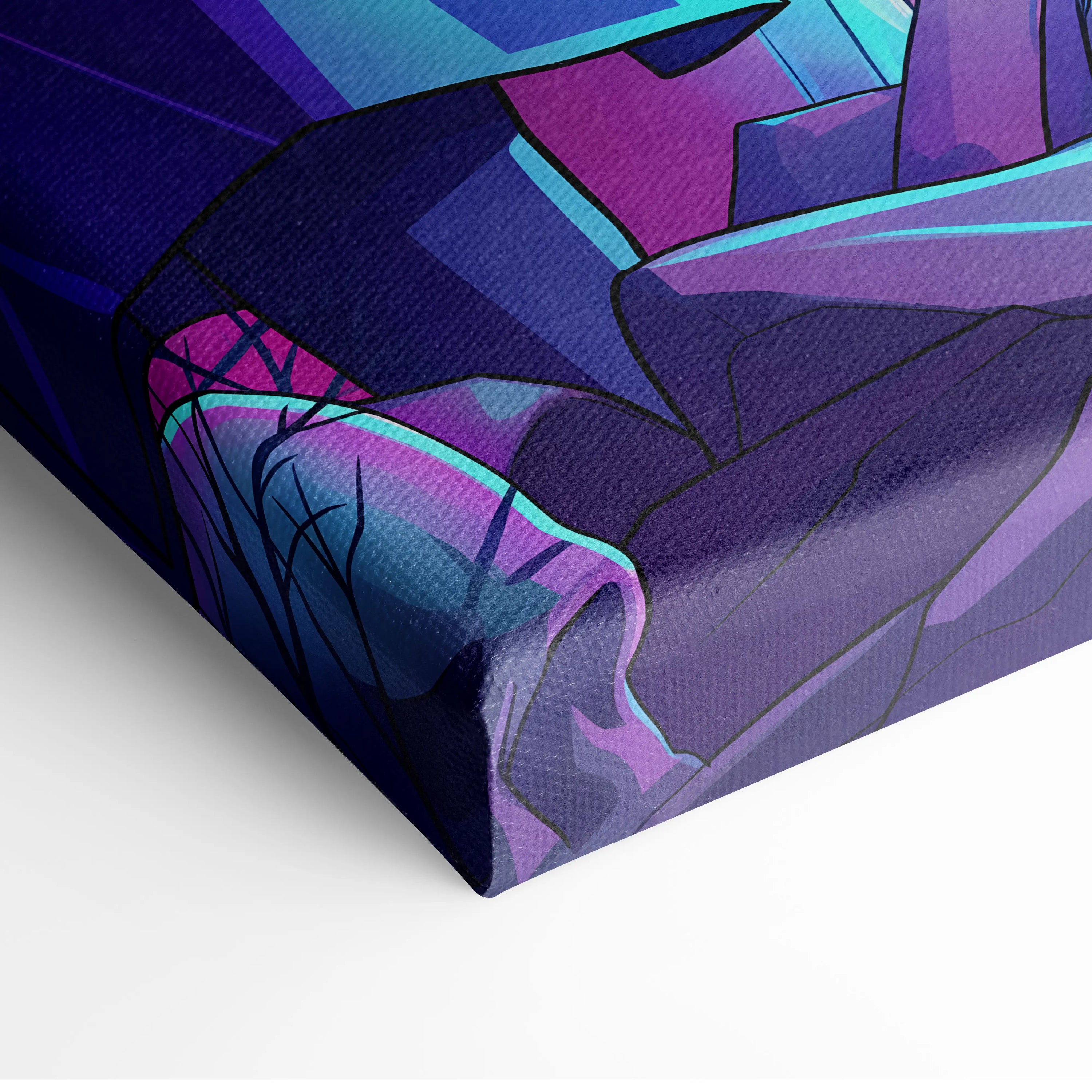 Vaporwave Neon Wolf Canvas - Vaporwave Wolf Neon Pink Purple Blue LivingRoom Retro Dreamy Mood Nostalgic Aesthetic Canvas