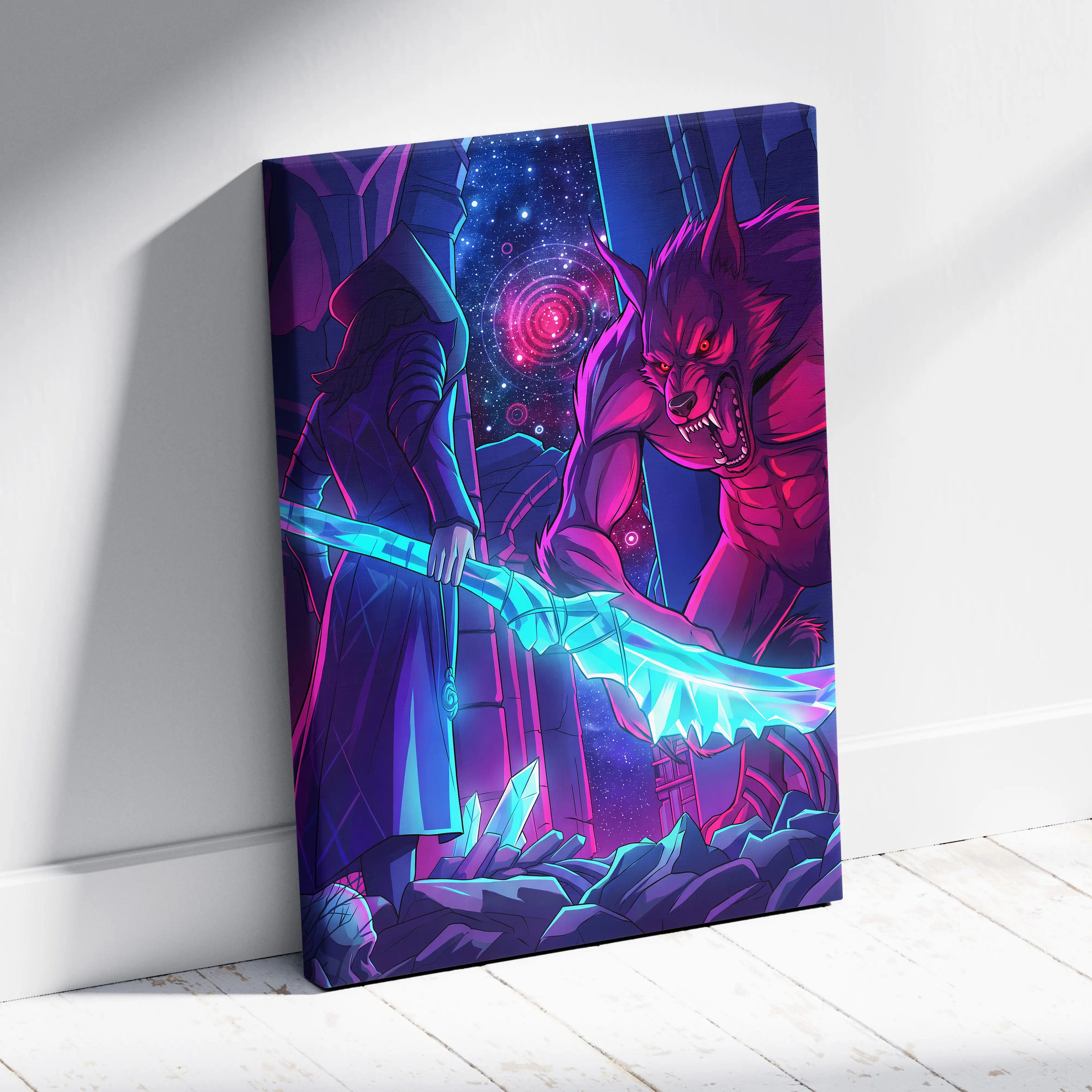 Vaporwave Neon Wolf Canvas - Vaporwave Wolf Neon Pink Purple Blue LivingRoom Retro Dreamy Mood Nostalgic Aesthetic Canvas