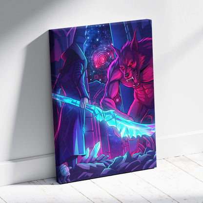 Vaporwave Neon Wolf Canvas - Vaporwave Wolf Neon Pink Purple Blue LivingRoom Retro Dreamy Mood Nostalgic Aesthetic Canvas