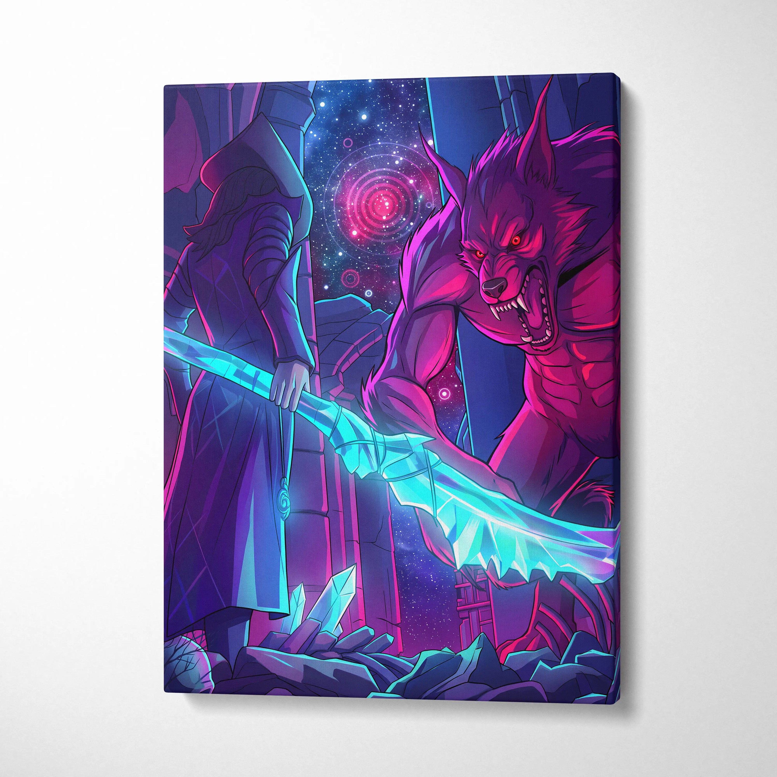 Vaporwave Neon Wolf Canvas - Vaporwave Wolf Neon Pink Purple Blue LivingRoom Retro Dreamy Mood Nostalgic Aesthetic Canvas